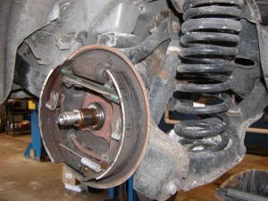 Hoover Street Auto Repair brake inspection finds unsafe cracked brake lining friction material.