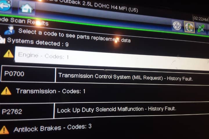 Subaru Outback transmission error code for lock-up torque converter problem